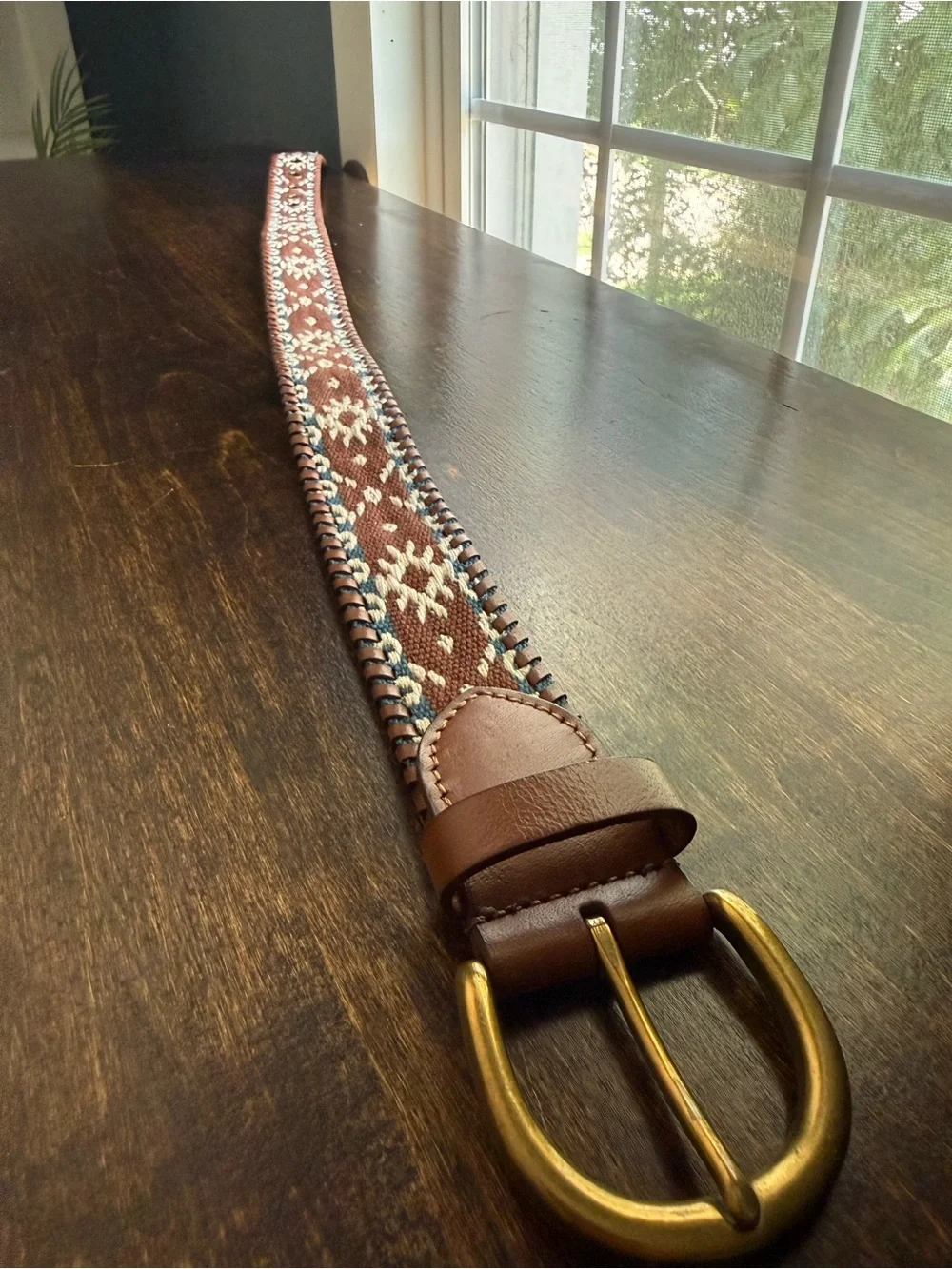 American Eagle Brown Embroidered Whipstitch Belt | Cowgirl | Boho | EUC